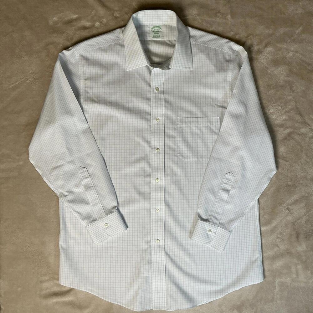 Brooks Brother Milano‎ Mens Long Sleeve 16.5-32 Blue Check Supima Button Down